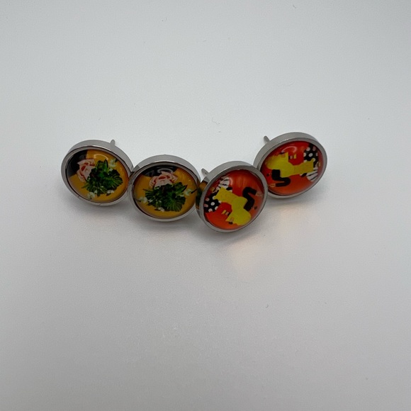 Classic Edgy Round Stud Earrings - Stylish Small Retro Stud Earrings Set of Two - Picture 6 of 14